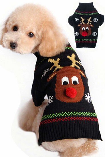 Picture of BOBIBI Dog Sweater for Christmas Cartoon Reindeer Pet Cat Winter Knitwear Warm Clothes Medium
