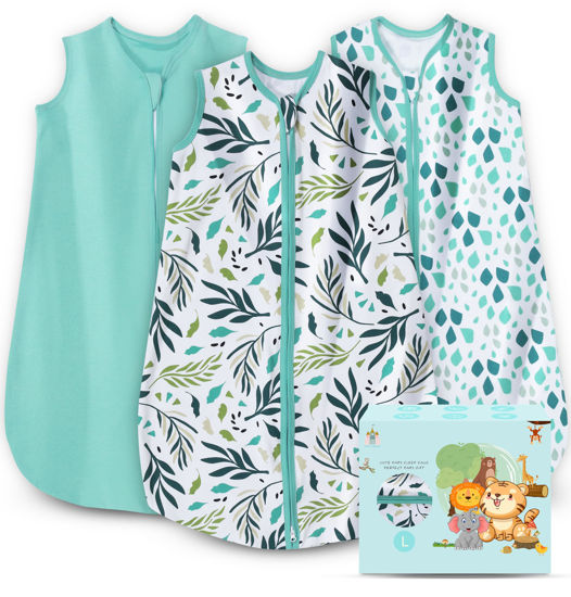 Picture of Cute Castle Baby Sleep Sack 12-18 Months - Lightweight 100% Cotton 2-Way Zipper TOG 0.5 Infant Wearable Blanket, Newborn Essentials Toddler Sleep Clothes (3 Pack Green)