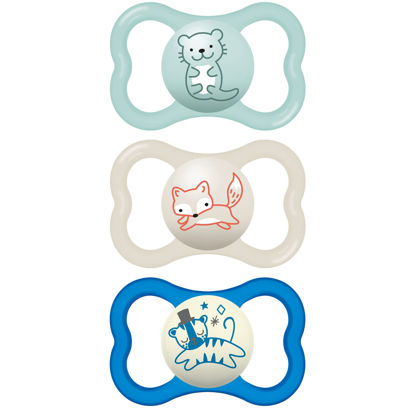 Picture of MAM Air Day & Night Baby Pacifier, for Sensitive Skin, Glows in The Dark, Boy , 6-16 Months (Pack of 3)(Packaging may vary)