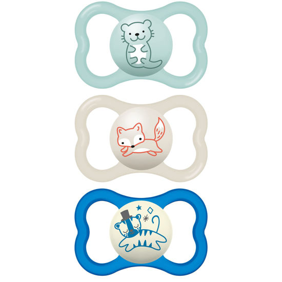 Picture of MAM Air Day & Night Baby Pacifier, for Sensitive Skin, Glows in The Dark, Boy , 6-16 Months (Pack of 3)(Packaging may vary)