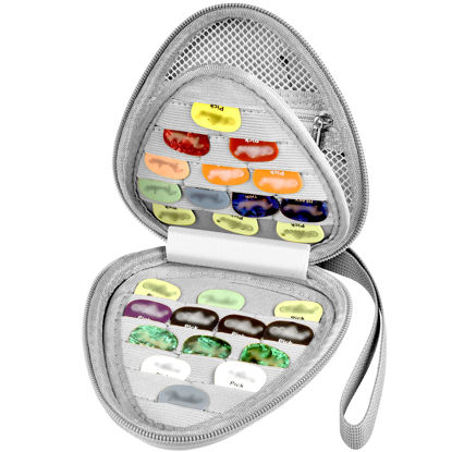 Picture of Guitar Picks Holder Case for Acoustic Electric Guitar Holds Over 39 Packs, Variety Pack Bass Picks Storage Pouch Organizer, Guitar Plectrums Bag with Mesh Pocket for Other Accessories - Grey