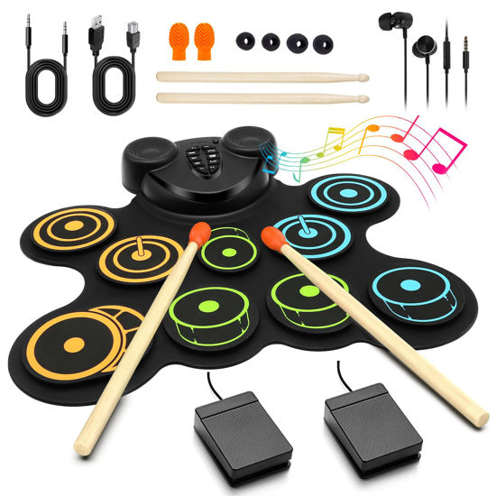 Picture of BESFAN Portable Electronic Drum Pad Set for Kids - 10 Pads Roll up Drum Practice Pad with Pedals & Stick, Headphone, Musical Instruments for Kids Age 6-9, Great Holiday Christmas & Birthday Gift