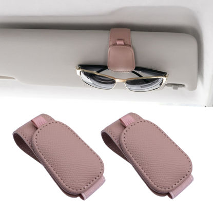 Picture of Yuoyar 2 Packs Magnetic Sunglass Holder for Car Visor - Sunglasses Clip for Car Visor Universal Fit for Different Size Eyeglasses - Convenient Interior Car Accessories (2, Pink)
