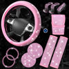 Picture of CAR PASS 11 PCS Bling Car Accessories Set for Women, Sparkly Rhinestone Diamond Steering Wheel Cover, Bling Seat Belt Cushion, Shift Knob Cover, Push Start Button Ring, Car Cup Holder Coaster, Pink
