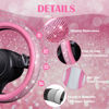 Picture of CAR PASS 11 PCS Bling Car Accessories Set for Women, Sparkly Rhinestone Diamond Steering Wheel Cover, Bling Seat Belt Cushion, Shift Knob Cover, Push Start Button Ring, Car Cup Holder Coaster, Pink