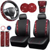 Picture of CAR PASS Leather Red Diamond Seat Cover Set, 11pcs Including Steering Wheel & Gear Cover, for Women, Universal Fit