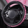Picture of CAR PASS 11 PCS Bling Car Accessories Set for Women, Sparkly Rhinestone Diamond Steering Wheel Cover, Bling Seat Belt Cushion, Shift Knob Cover, Push Start Button Ring, Cup Holder Coaster, Black Pink