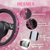 Picture of CAR PASS 11 PCS Bling Car Accessories Set for Women, Sparkly Rhinestone Diamond Steering Wheel Cover, Bling Seat Belt Cushion, Shift Knob Cover, Push Start Button Ring, Cup Holder Coaster, Black Pink