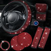 Picture of CAR PASS 7 PCS Bling Red Steering Wheel Cover Set for Women, Sparkly Rhinestone Diamond Bling Seat Belt Cushion, Glitter Shift Knob Cover, Car Cup Holder Coaster, Cute Interior Sets Red 14.5"-15"