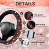 Picture of CAR PASS 7 PCS Bling Red Steering Wheel Cover Set for Women, Sparkly Rhinestone Diamond Bling Seat Belt Cushion, Glitter Shift Knob Cover, Car Cup Holder Coaster, Cute Interior Sets Red 14.5"-15"
