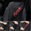 Picture of CAR PASS 7 PCS Bling Red Steering Wheel Cover Set for Women, Sparkly Rhinestone Diamond Bling Seat Belt Cushion, Glitter Shift Knob Cover, Car Cup Holder Coaster, Cute Interior Sets Red 14.5"-15"