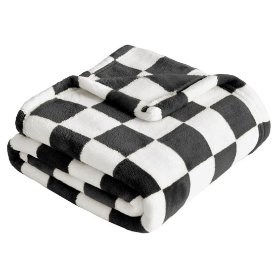 Picture of Yurhap Checkered Baby Blanket Fleece Baby Blankets for Boys Girls, Ultra Soft Cozy Fluffy Infant Toddler Newborn Receiving Blankets for Crib Stroller, 30''x40'', Black