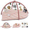 Picture of Blissful Diary Baby Play Gym & Activity Mat, Oversize Leaf Shaped Tummy Time Baby Play Mat w 6 Detachable Toys Promotes Motor Skills & Sensory Development, Newborn Infant Essentials Gift, Crystal Pink