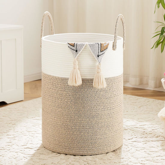 Picture of Artfeel Laundry Basket,Woven Cotton Rope Laundry Hamper,80L for Decorative Storage of Dirty Clothes,Toys and Blankets in Bathroom,Baby Room and Living Room