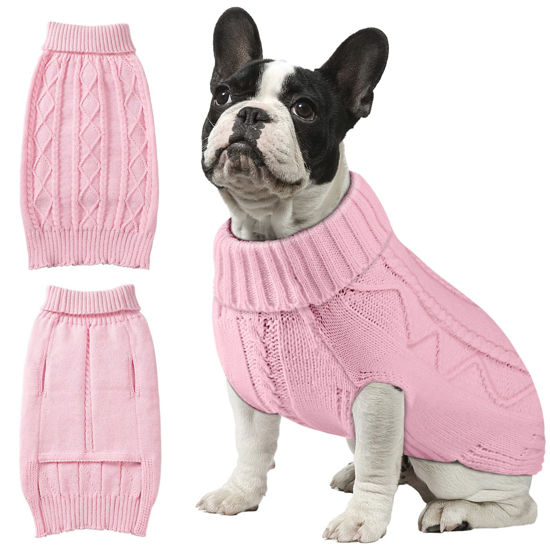 Picture of Dog Sweaters for Small Large Dogs Girl, Soft Warm Pup Dogs Shirt, Turtleneck Dog Sweaters for Medium Large Dogs, Double Knitting Collar for Outdoor Playing, Warm Dog Clothes (XL,Pink)