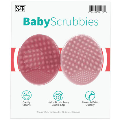 Picture of S&T INC. Exfoliating and Massaging Cradle Cap Bath Brushes for Baby, Silicone - 2 Inch x 2.5 Inch, Pink, 2 Pack
