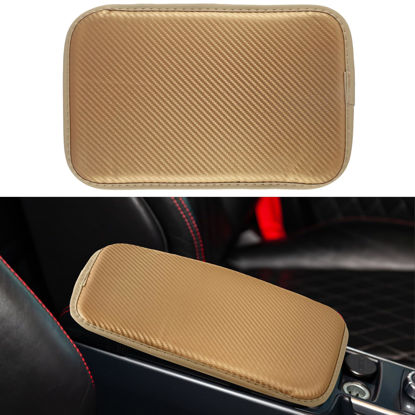 Picture of Amiss Car Center Console Pad, Universal Waterproof Car Armrest Seat Box Cover, Car Interior Accessories, Carbon Fiber PU Leather Auto Armrest Cover Protector for Most Vehicle, SUV, Truck, Car (Gold)