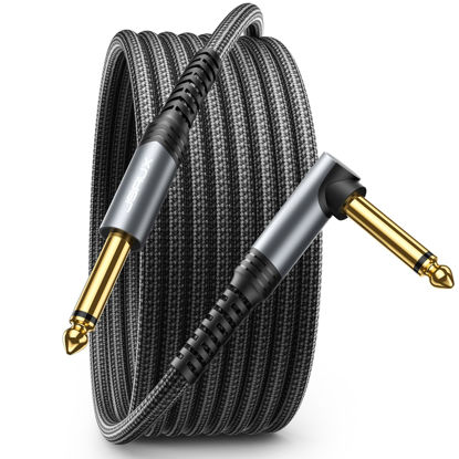 Picture of JSAUX 1/4 Inch TS Guitar Cable 20FT, Instrument Cable Compatible with Electric Guitar, Bass, Drums, Pedals, Amplifiers, Preamps, Mixers, Tuners, Speakers, Acoustic, Right Angle Guitar Cable