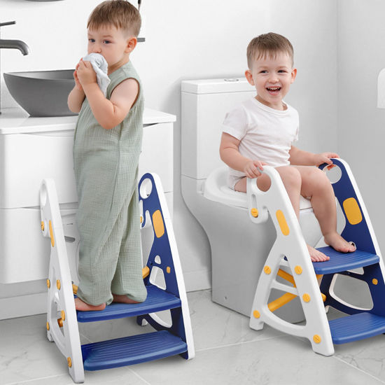 Picture of Potty Training Seat & Toddler Step Stool, Ultimate Stability Toddler Toilet Seat, Adjustable Step & Seat Height Potty Seats for Toddlers Boys(Blue)