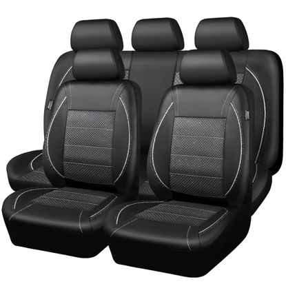 Picture of CAR PASS Piping PU Leather Car Seat Cover Full Set, Inside Zipper Design and Reserved Opening Holes, Airbag Compatible,Universal FIT for Car, SUVs,Van,Trucks（Full Set, Black & Silver