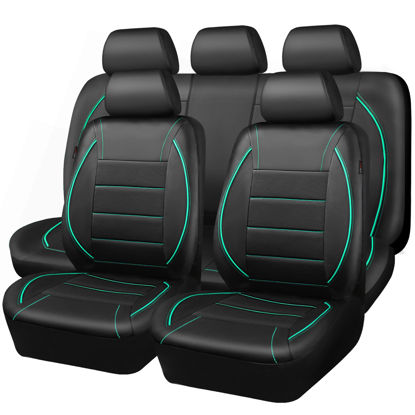 Picture of CAR PASS Universal FIT Piping Leather Car Seat Cover, for suvs,Van,Trucks,Airbag Compatible,Inside Zipper Design and Reserved Opening Holes (Full Set, Black and Mint)