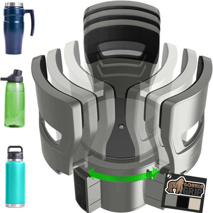Picture of Gorilla Grip Car Cup Holder Expander, Keeps Large Drink Cups Secure, Expander Fits Yeti, HydroFlask, Stanley 18 to 48oz Large Water Bottles, Coffee Mug, Adjustable Arms and Base Insert, Gray