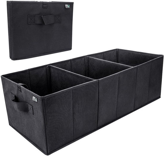 Picture of MIU COLOR Trunk Organizer for SUV, Sturdy Car Organizer, Non-Slip Bottom, Folded Car Storage Organizer for Sedan, Van, Jeep, Grocery, Car Organization for Men, Women, Large 3 Compartments, Classic Blk