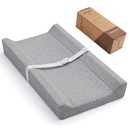 Picture of Blissful Diary Baby Changing Pad with Waterproof Lining Foam, Includes a Soft & Washable Cover, Contoured Changing Table Pads for Dresser Top with Non-Slip Bottom, 32”×16” (Grey, Rectangular)