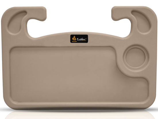 Picture of EcoNour 2 in 1 Car Steering Wheel Desk (Beige) | Steering Wheel Tray for Laptop Car Mount with Pen Holder | Car Food Tray for Eating with Drinks Holder | Multipurpose Travel Car Accessories