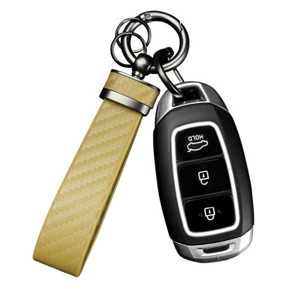 Picture of Turcee Carbon Fiber Car Keychain,Automotive Interior Accessories Keychains Leather Car Key Fob,Car Accessories Key Ring&Anti-Lost D-Ring(Gold)