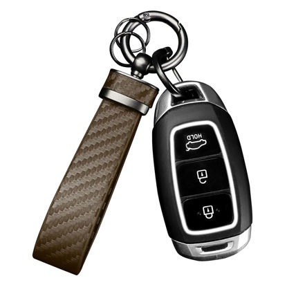 Picture of Turcee Carbon Fiber Car Keychain,Automotive Interior Accessories Keychains Leather Car Key Fob,Car Accessories Key Ring&Anti-Lost D-Ring(Brown)