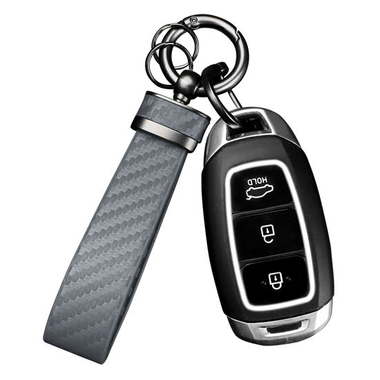 Picture of Turcee Carbon Fiber Car Keychain,Automotive Interior Accessories Keychains Leather Car Key Fob,Car Accessories Key Ring&Anti-Lost D-Ring(Premium Grey)