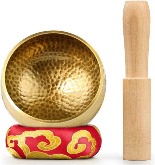 Picture of Tibetan Singing Bowl Set - Meditation Sound Bowl Cushion with Wooden Striker for Yoga, Meditation & Relaxation, Mindfulness,Chakra Healing, Stress Relief, Self-Regulation