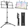 Picture of Music Stand New bee Foldable & Portable Metal Sheet Music Stand with Carrying Bag, Adjustable Podium Stand with Tripod Base and Sheet Music Folder - Black