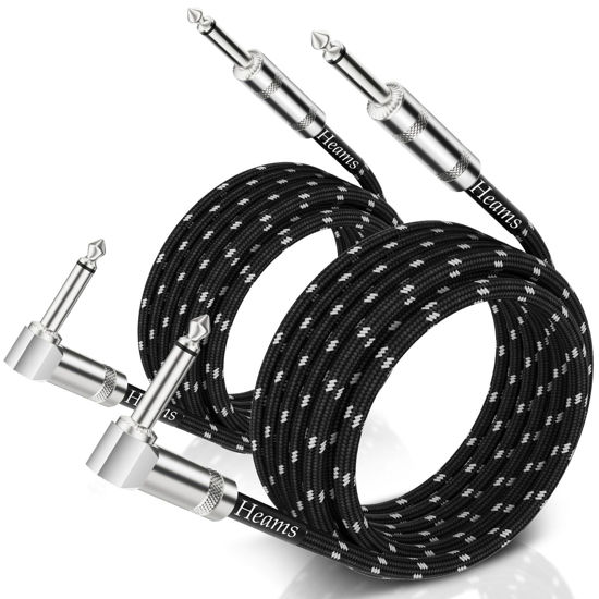 Picture of Heams 2 Pack Premium 10 FT Guitar Cable, 1/4 Inch Instrument Cable- Noise Free and Long-Lasting Guitar Chord- AMP Cord for Bass, Electric Guitar, Electric Mandolin, Right Angle