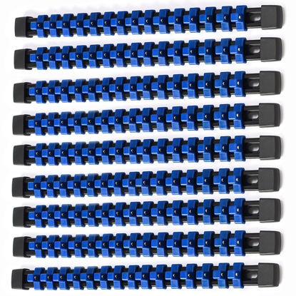 Picture of ALOANES 9 PC ABS Socket Organizer, 3/8 inch, Drive Socket Rail Holders, Heavy Duty Socket Racks, Black Rails with Blue Clips