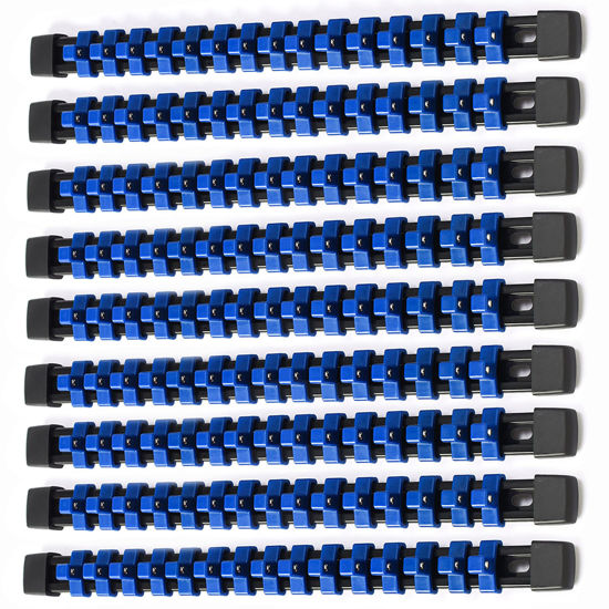 Picture of ALOANES 9 PC ABS Socket Organizer, 3/8 inch, Drive Socket Rail Holders, Heavy Duty Socket Racks, Black Rails with Blue Clips
