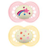 Picture of MAM Night Pacifiers (2 Count), MAM Pacifiers 6+ Months, Best Pacifier for Breastfed Babies, Glow in the Dark Pacifier, Baby Girl Pacifier (Design may vary), 6-16 (Pack of 2)