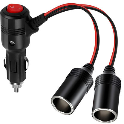 Picture of Car Cigarette Lighter Splitter, 12v Splitter Adapter for Car,ROÉKO 1 to 2 Car Cigarette Lighter Splitter Power Charger Port, with 15A Fuses for 12/24 Volt Cars Vehicle,with on Off Switch