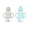 Picture of Dr. Brown's Milestones Wide-Neck Sippy Straw Bottle with 100% Silicone Handles and Weighted Straw, 9 oz/270 mL, Gray & Green, 6m+