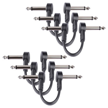 Picture of GOGHOST 4 Inch Guitar Patch Cables 6 Pack, 1/4" TS Right Angle Effect Pedal Flat Cables, Black