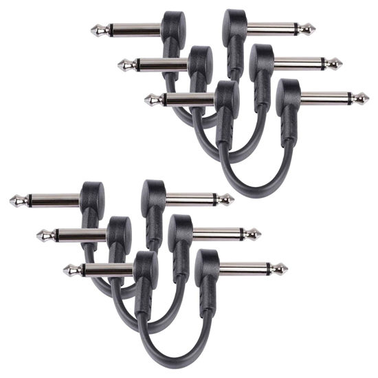Picture of GOGHOST 4 Inch Guitar Patch Cables 6 Pack, 1/4" TS Right Angle Effect Pedal Flat Cables, Black