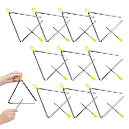 Picture of 10 Pcs Musical Triangle Instrument, 6 Inch Steel Music Percussion Triangle for Kids Adults