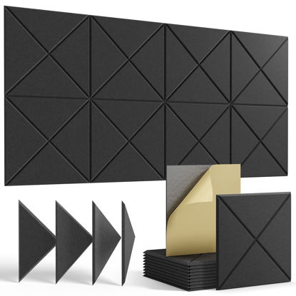 Picture of 12 pack Acoustic Panels Self-Adhesive, 12"X 12"X 0.4"Sound Proof Foam Panels,Soundproof Wall Panels High Density, Sound Panels for Wall Decoration and Acoustic Treatment-Black-01