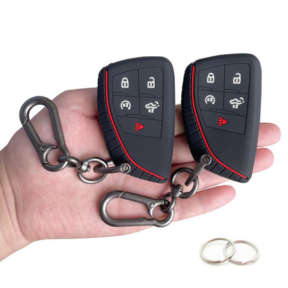 Picture of TANDRIVE Key Fob Cover for 2022 2023 2024 2025 Chevy Silverado 1500 GMC Sierra 1500, 2024 2025 Silverado Sierra 2500HD 3500HD, Silicone, 2-Pack, Black