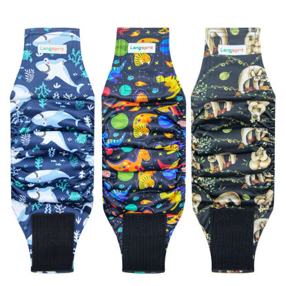 Picture of Langsprit Male Belly Bands for Dogs (Pack of 3) - Dog Diapers Male - High Absorbing Dog Wraps Male Washable - Reusable Small Doggy Doggie Puppy Male Dog Diapers (Sloth,Whale,Dinosaur, Medium)