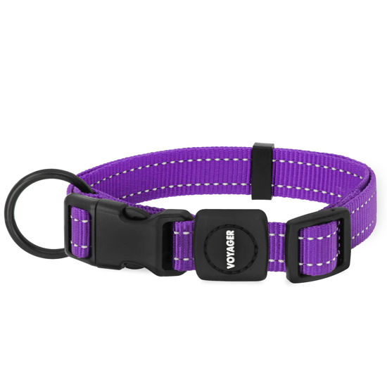 Picture of Best Pet Supplies Reflective Dog Collar with Adjustable Length, Heavy-Duty Buckle, and Strong Leash D-Ring, Training, Walking, Jogging Accessory for Small, Medium, and Large Breeds - Purple, L