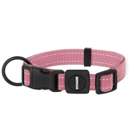 Picture of Best Pet Supplies Reflective Dog Collar with Adjustable Length, Heavy-Duty Buckle, and Strong Leash D-Ring, Training, Walking, Jogging Accessory for Small, Medium, and Large Breeds - Pink, L