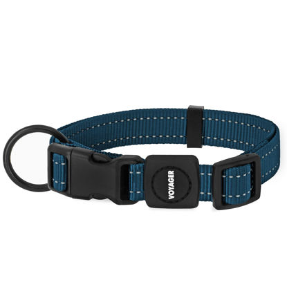 Picture of Best Pet Supplies Reflective Dog Collar with Adjustable Length, Heavy-Duty Buckle, and Strong Leash D-Ring, Training, Walking, Jogging Accessory for Small, Medium, and Large Breeds - Blue, L