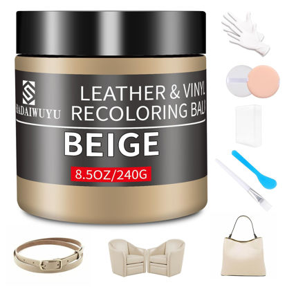 Picture of Leather Recoloring Balm,8.5oz Leather Color Restorer,Beige Leather Repair kit for Furniture and Car Interior,Leather Couch Scratch Repair,Leather Dye Paint for Faded,Cracked and Damaged Leather